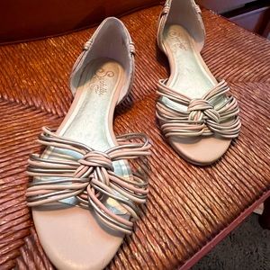 Tan and silver slip on sandals